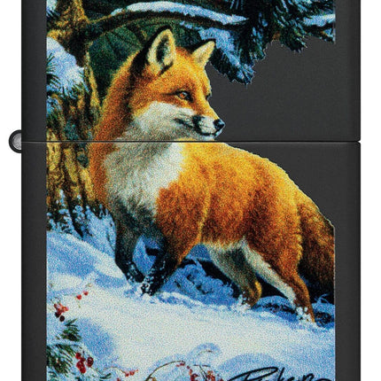 Zippo Linda Pickens Fox Design Black Matte Pocket Lighter 48596-103769