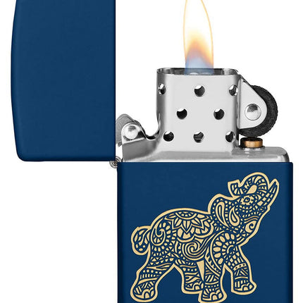 Zippo Lucky Elephant Design Navy Matte Pocket Lighter 49515