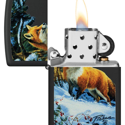 Zippo Linda Pickens Fox Design Black Matte Pocket Lighter 48596-103769