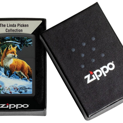 Zippo Linda Pickens Fox Design Black Matte Pocket Lighter 48596-103769