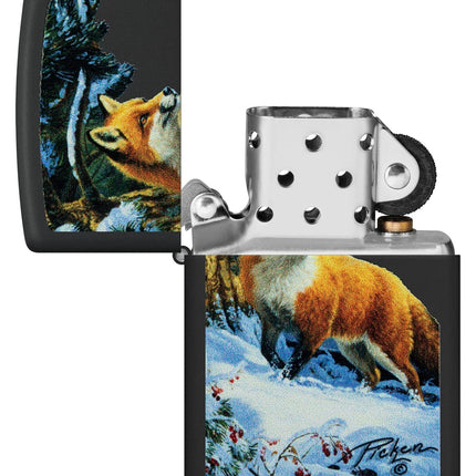 Zippo Linda Pickens Fox Design Black Matte Pocket Lighter 48596-103769