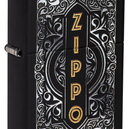 Zippo Logo Design Black Matte Pocket Lighter 49535