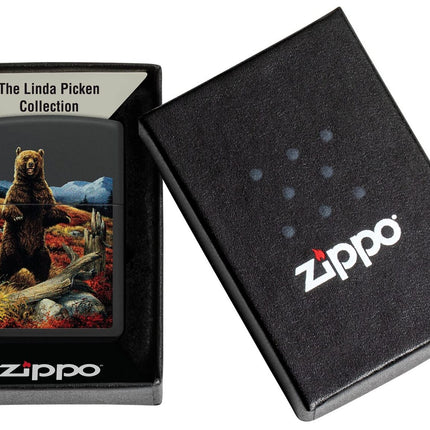 Zippo Linda Pickens Bear Design Black Matte Pocket Lighter 48597-103770
