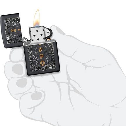 Zippo Logo Design Black Matte Pocket Lighter 49535