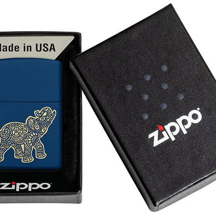 Zippo Lucky Elephant Design Navy Matte Pocket Lighter 49515