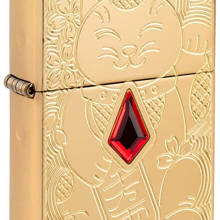 Zippo Lucky Cat Design Armor High Polish Brass Pocket Lighter 49802-094306