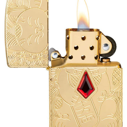 Zippo Lucky Cat Design Armor High Polish Brass Pocket Lighter 49802-094306