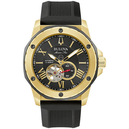 Bulova Men's Marine Star Black and Gold-Tone Silicone Strap Watch 98A272