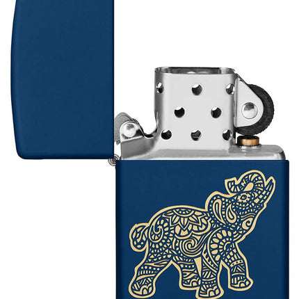 Zippo Lucky Elephant Design Navy Matte Pocket Lighter 49515