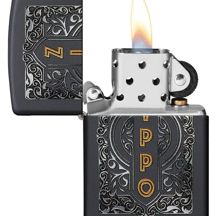 Zippo Logo Design Black Matte Pocket Lighter 49535