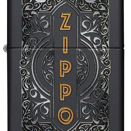 Zippo Logo Design Black Matte Pocket Lighter 49535