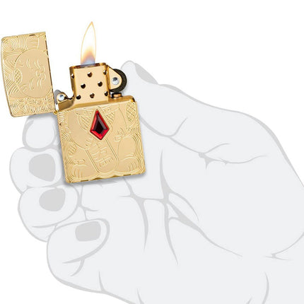 Zippo Lucky Cat Design Armor High Polish Brass Pocket Lighter 49802-094306
