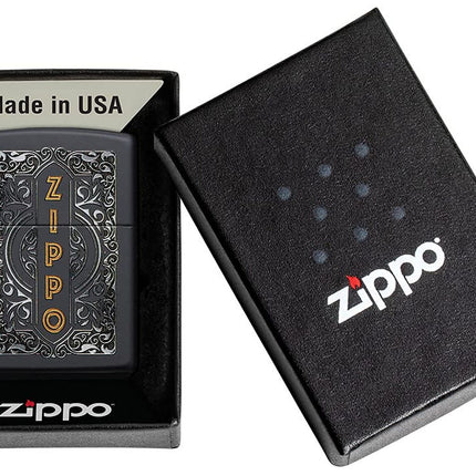 Zippo Logo Design Black Matte Pocket Lighter 49535
