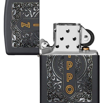 Zippo Logo Design Black Matte Pocket Lighter 49535