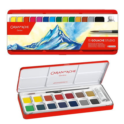 Caran d'Ache Gouache Studio 15 Assorted Colors Set in Metal Tin