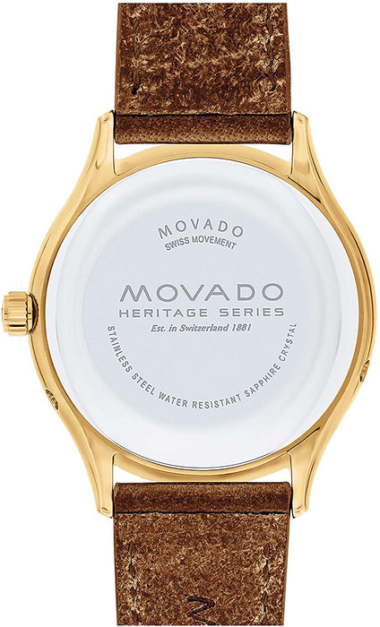Movado Women's Heritage Yellow Gold Watch with a Printed Index Dial, Brown/Gold/Blue (Model 3650010)