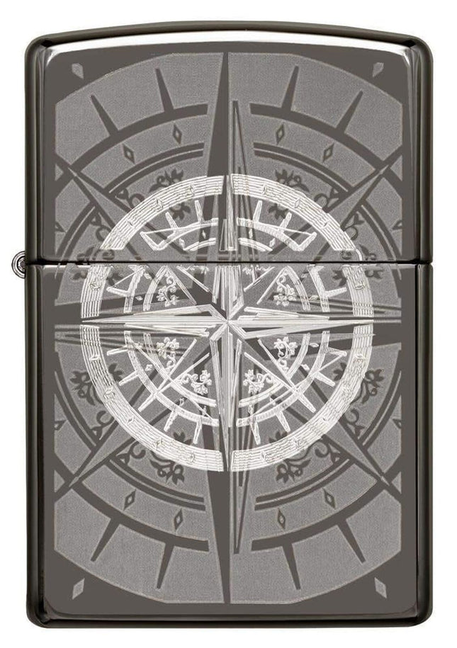 Zippo Compass Black Ice Pocket Lighter, Antique Silver 29232-000009