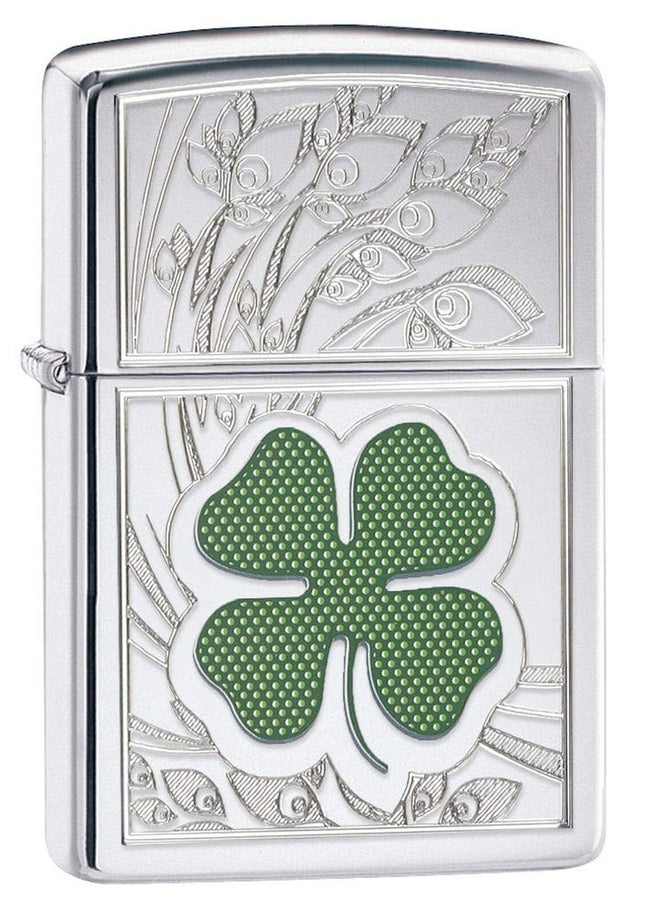 Zippo Clover Design Pocket Lighter, High Polish Chrome, One Size 24699-000009