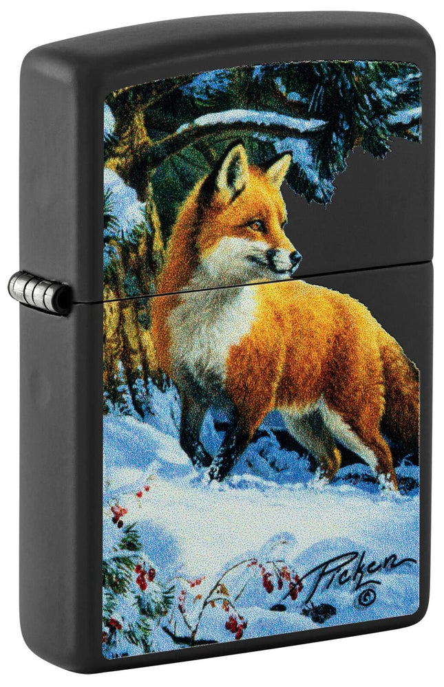 Zippo Linda Pickens Fox Design Black Matte Pocket Lighter 48596-103769