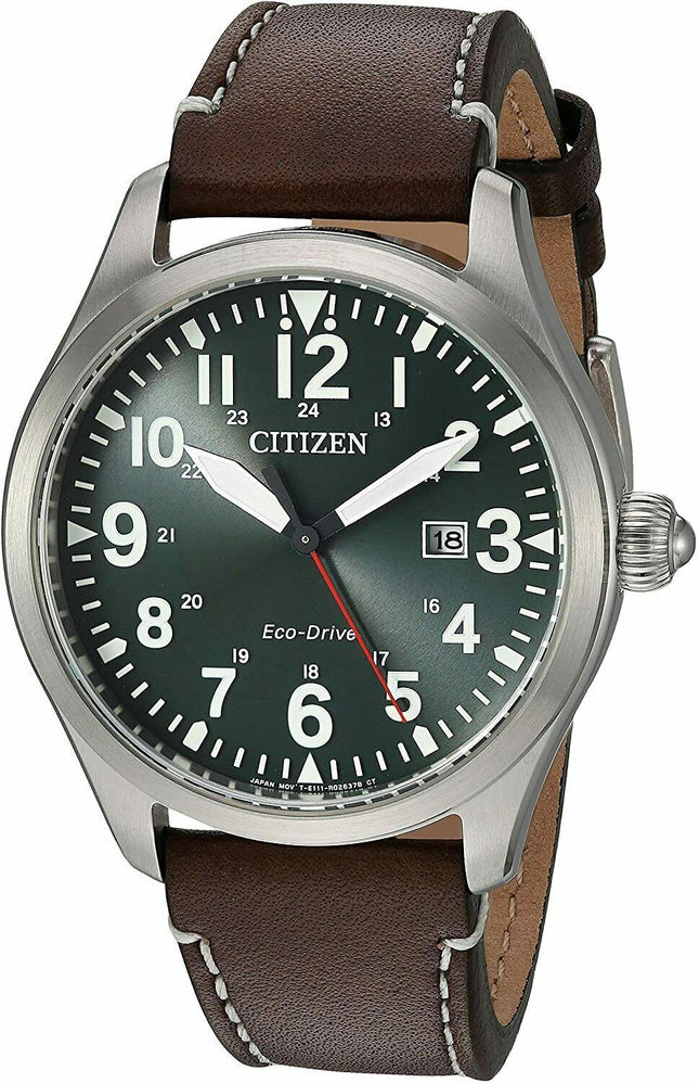 Citizen Chandler Eco Drive Green Dial Leather Band Men's Watch - BM6838-09X