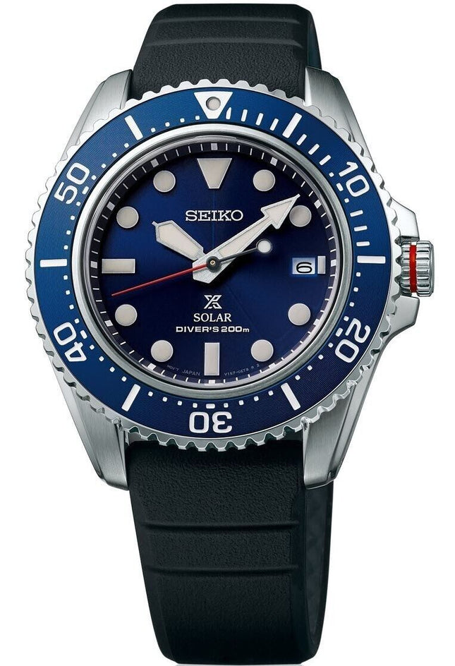 Seiko Men's Solar Prospex Divers 200M Black Silicone Strap Watch - SNE593P1 NEW