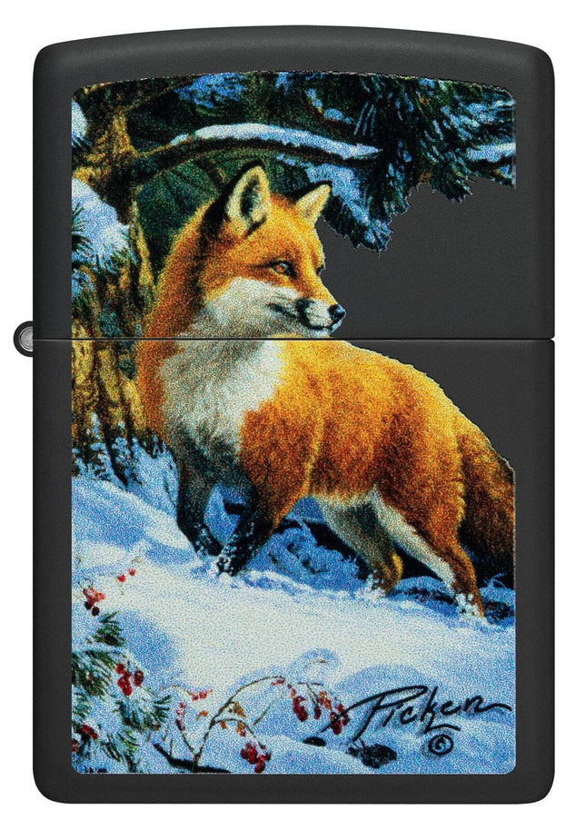 Zippo Linda Pickens Fox Design Black Matte Pocket Lighter 48596-103769