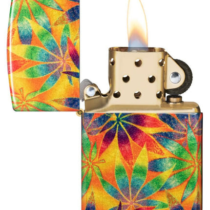 Zippo Cannabis Design 540 Tumbled Brass Pocket Lighter