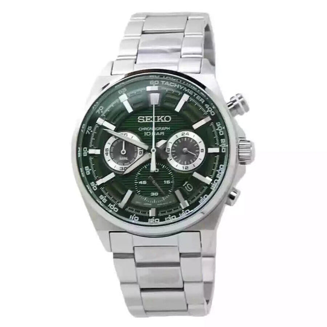 Seiko Men's Chronograph Quartz Green Dial Stainless Steel Watch - SSB405P1 NEW