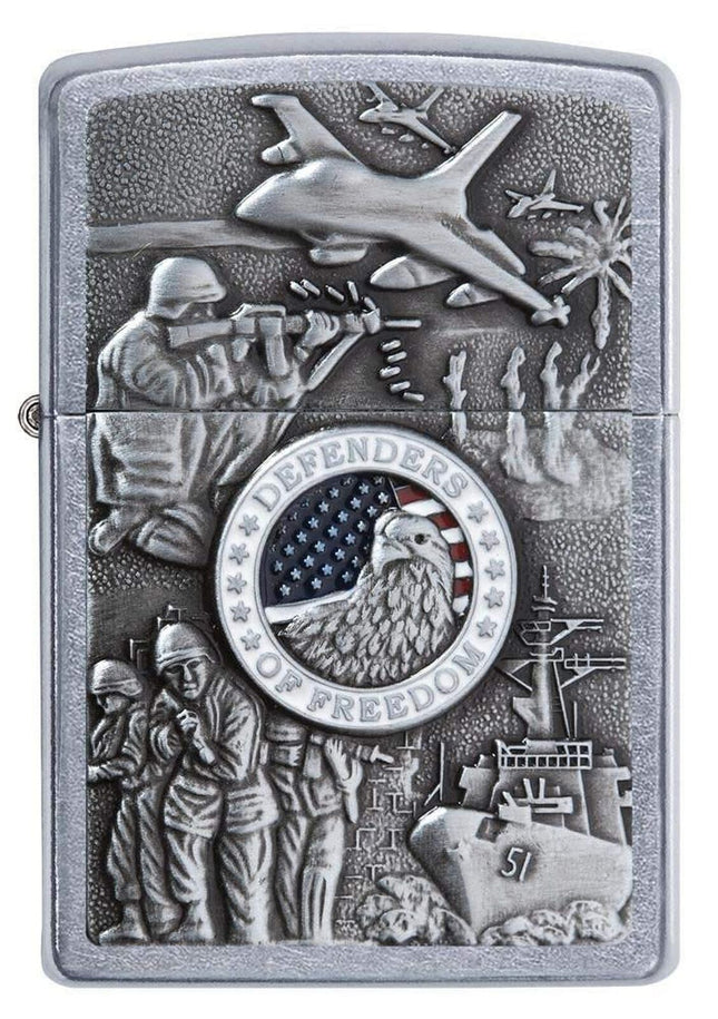 Zippo Defenders of Freedom Emblem Street Chrome Pocket Lighter, One Size (24457)