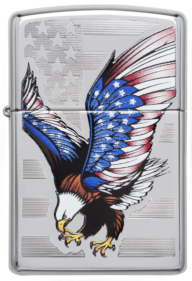 Zippo Flag Design Eagle Pocket Lighter, High Polish Chrome 28449-000009