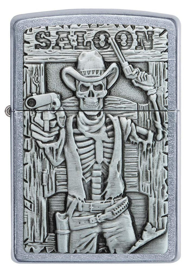 Zippo Saloon Skull Emblem Street Chrome Pocket Lighter 49298-083515