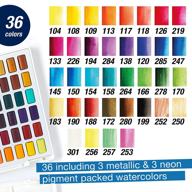 Faber-Castell Portable Watercolor Set Water Half Pans with Mixing Palette and...