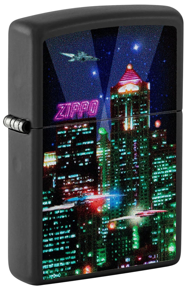 Zippo Cyber City Design Black Matte Pocket Lighter 48506-104117