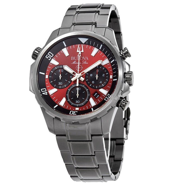 Bulova Men's Marine Star Chronograph Quartz Red Dial Watch - 98B350 NEW