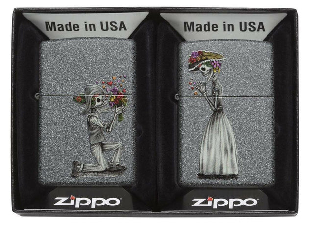 Zippo Skeleton Flowers Iron Stone Gift Set Pocket Lighters 28987-000009