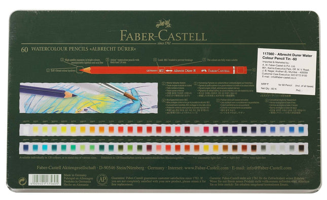 Faber-Castell Albrecht Durer Watercolor Pencil Tin, Set of 60 Colors (FC117560)