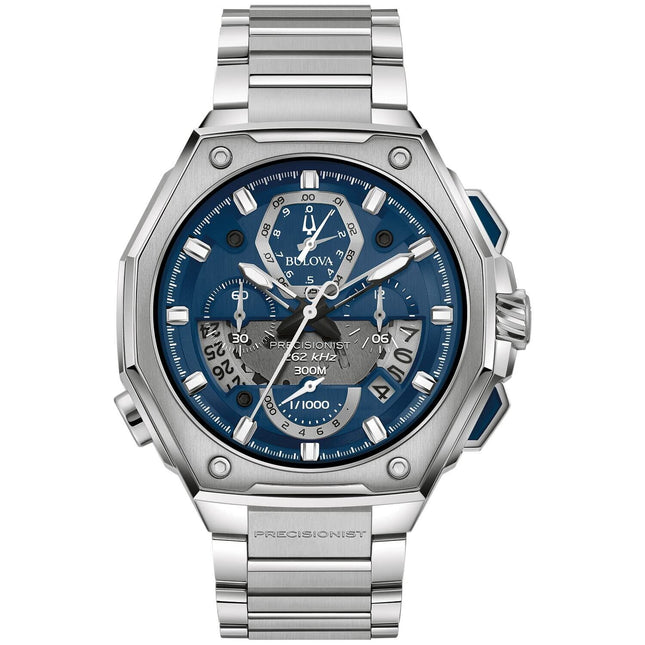 Bulova Men's Precisionist Chronograph Blue Dial Stainless Steel Watch 96B349