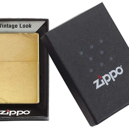 Zippo 240 Vintage Brushed Brass with Slashes Pocket Lighter, Classic