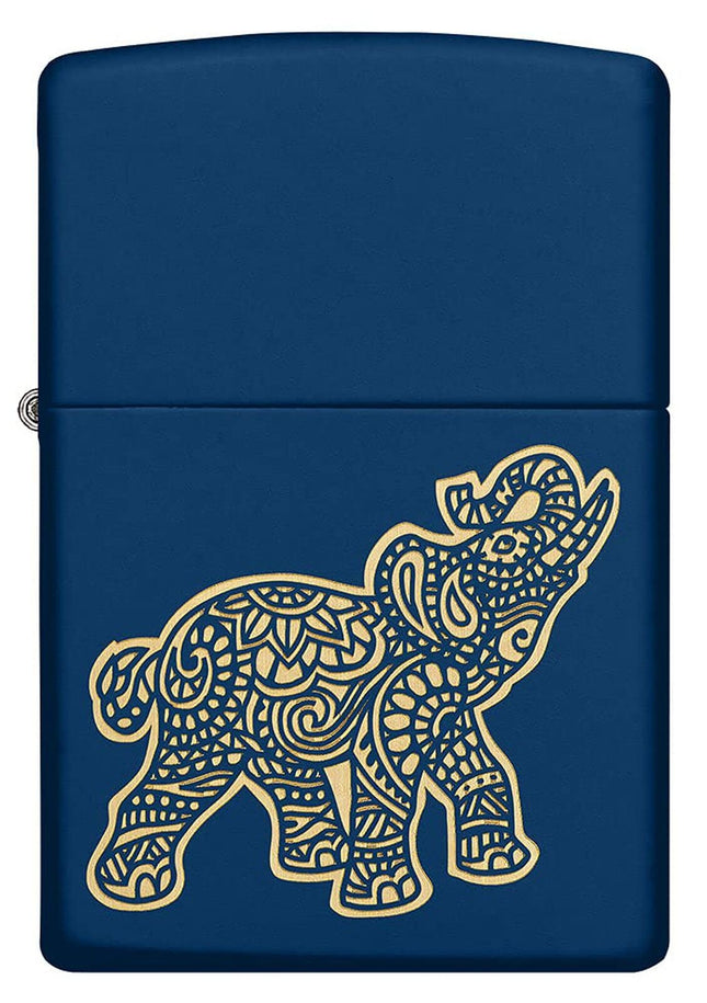 Zippo Lucky Elephant Design Navy Matte Pocket Lighter 49515