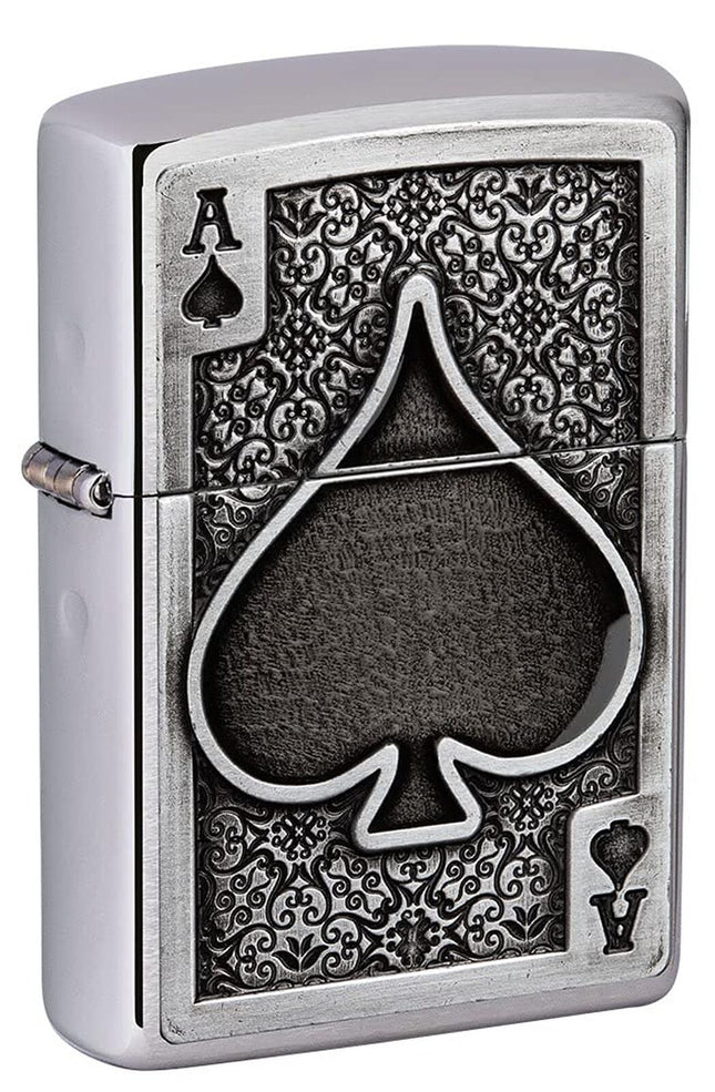 Zippo Ace of Spades Emblem Brushed Chrome Pocket Lighter 49637-090879