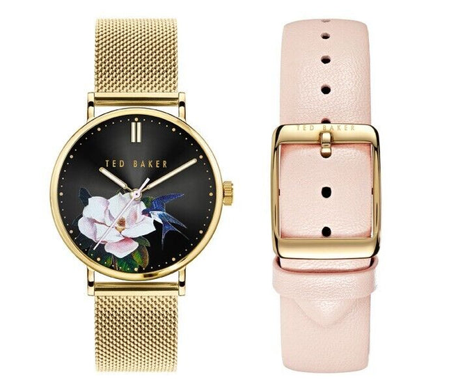 Ted Baker Ladies Phylipa Flowers Quartz Yellow Gold Plated Watch - TWG024500