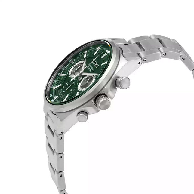 Seiko Men's Chronograph Quartz Green Dial Stainless Steel Watch - SSB405P1 NEW