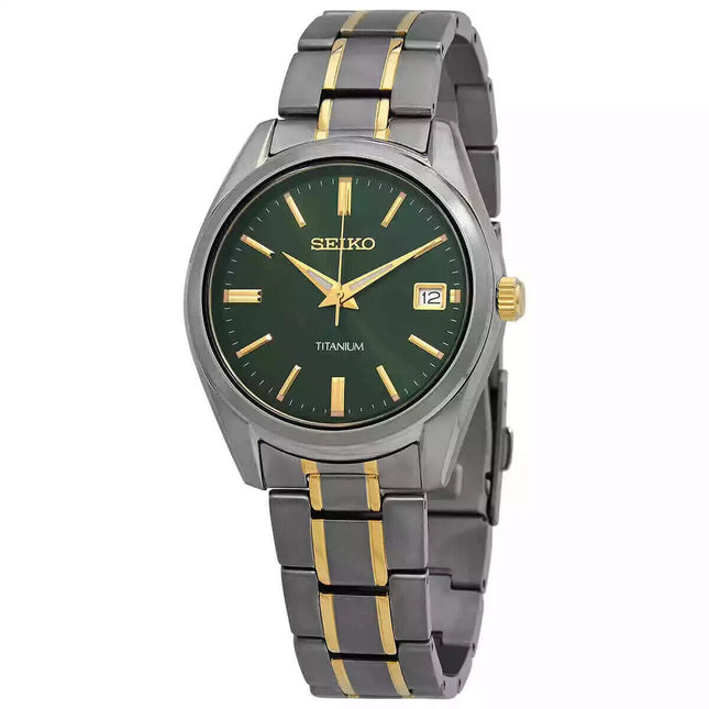 Seiko Men's Essentials Quartz Green Dial Titanium Watch - SUR377P1