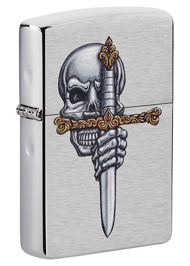 Zippo Sword Skull Design Brushed Chrome Pocket Lighter 49488-091424