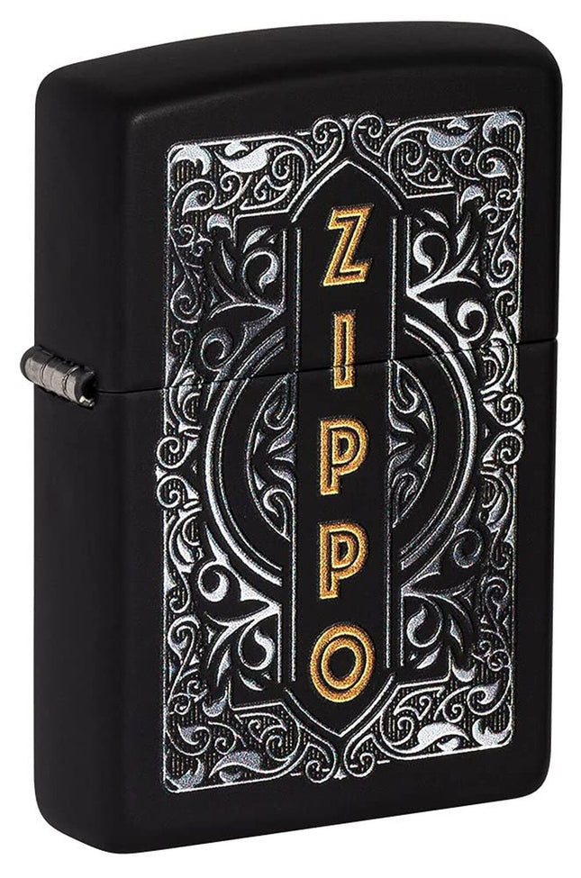 Zippo Logo Design Black Matte Pocket Lighter 49535