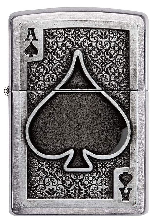 Zippo Ace of Spades Emblem Brushed Chrome Pocket Lighter 49637-090879