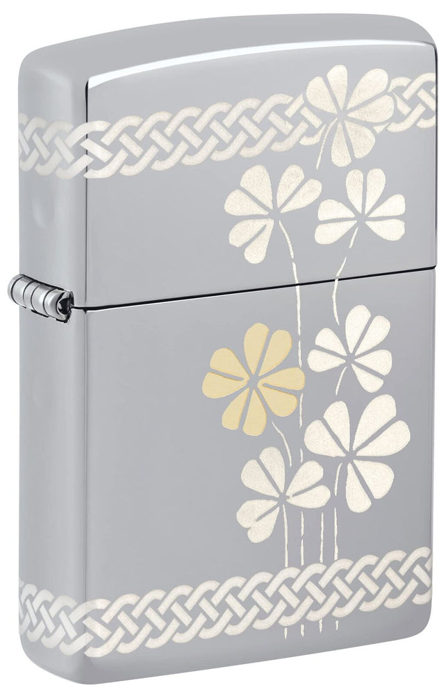Zippo Laser 360° Clover Design High Polish Chrome Pocklet Lighter 48586-103767