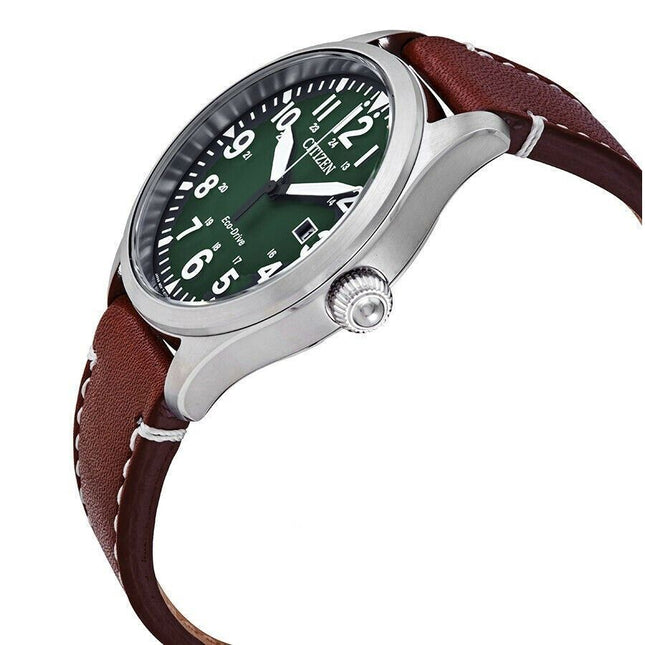 Citizen Chandler Eco Drive Green Dial Leather Band Men's Watch - BM6838-09X