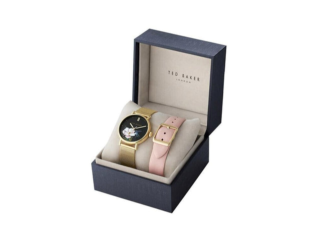 Ted Baker Ladies Phylipa Flowers Quartz Yellow Gold Plated Watch - TWG024500