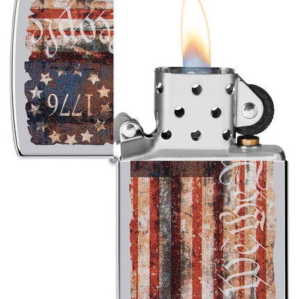 Zippo Americana Flag Design High Polish Chrome Pocket Lighter 49779-094325